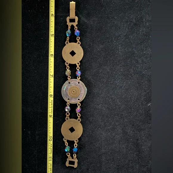 Bracelet with coin-like disks and iridescent beads. - Picture 6 of 7